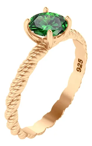 Anel Solitário Torcido Esmeralda Prata 925 Dourada Ouro 18k