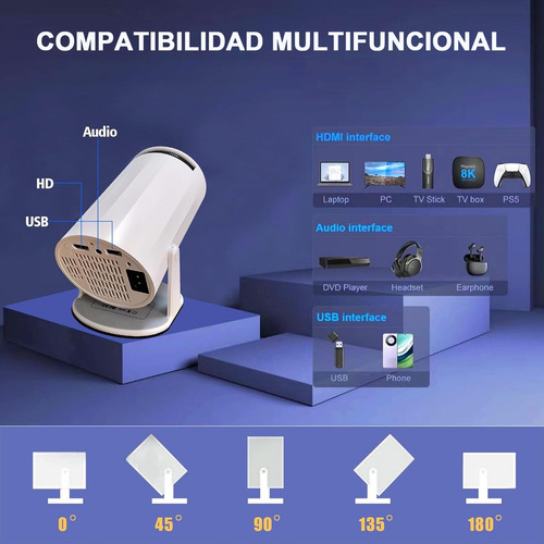 Proyector Profesional 4k Android 8000lm Led 1080p Hy300 Pro Blanco
