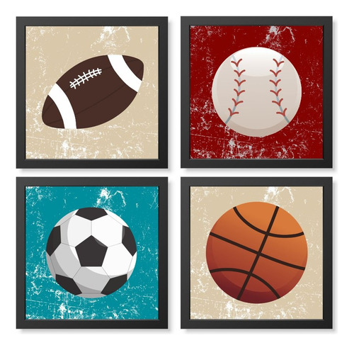 Kit Com 4 Quadros Decorativos - Esportes