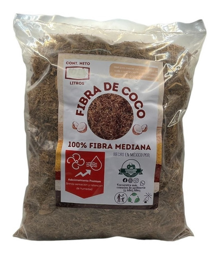 Fibra De Coco 100% Fibras Medianas 50lts Orgánico