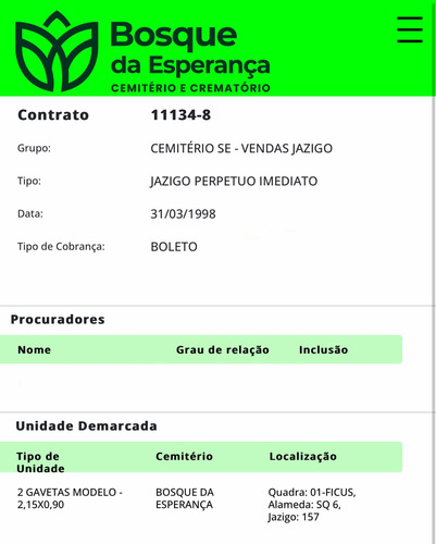 Jazigo Bosque Da Esperança Bh - Com Transferência Incluída !