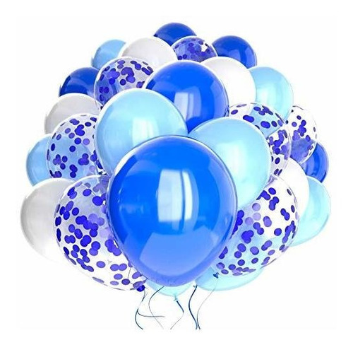 Paquete De 60 Globos Azules + Globos Blancos + Globos Confet