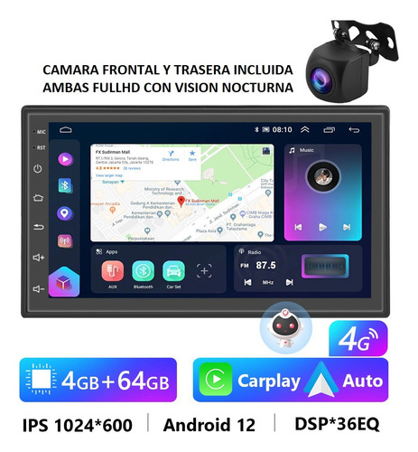 Radio Multimedia Pantalla 7  Carplay 4gb Ram Camara Dual 