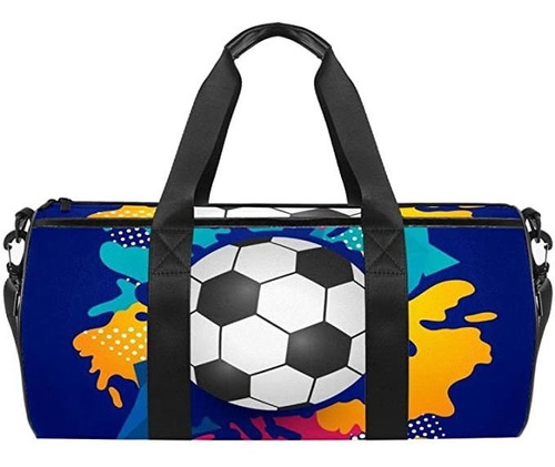 Duffel Bag For Women Men Soccer Ball Blue Sports Gym Tote B.