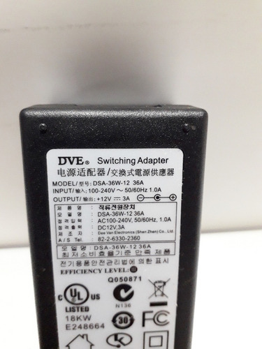 Fonte Externa Dve Dsa-36w-12 100-240v 12v 3a
