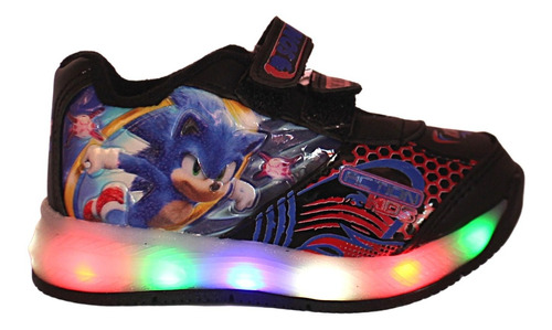 Tenis Luces Led The Hedgehog Niños Sonic Azul Negro