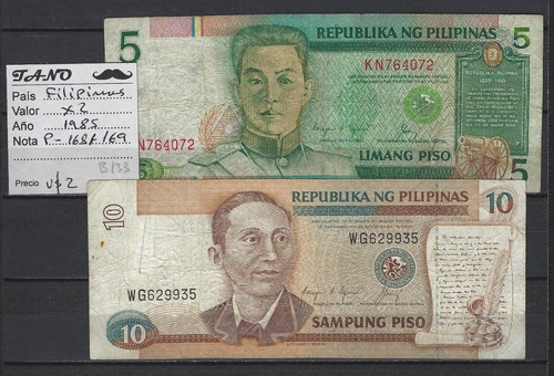 B133 Filipinas X2 Billetes Circulados Año 1985 P-168/169