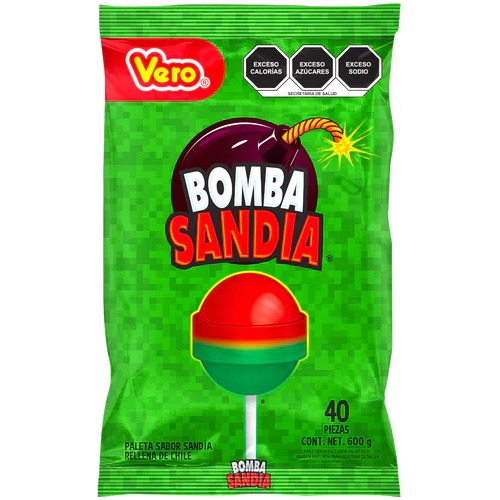 Paleta Vero Bomba Sandía Con Relleno De Chile 40p