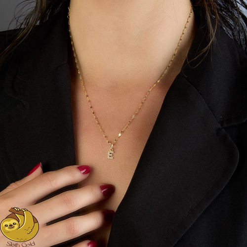 Collar Gargantilla Inicial Mini E 10k Con Cadena Oro 10k Oro Amarillo