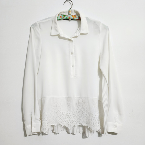 Camisa Zara De Vestir Gasa Y Encaje Talle S