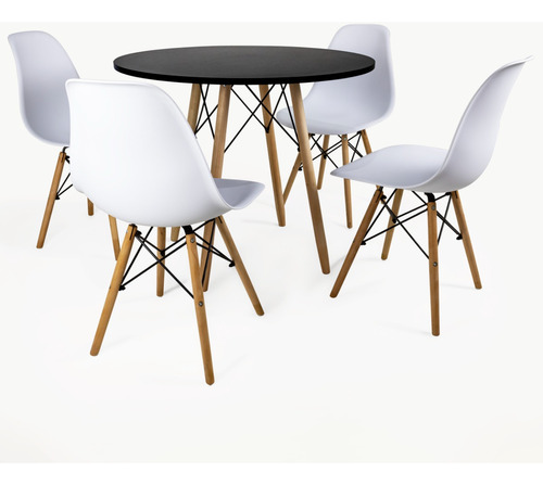 Conjunto Mesa Eiffel 90cm + 4 Cadeiras Eames Design Moderno Cor da tampa Branco