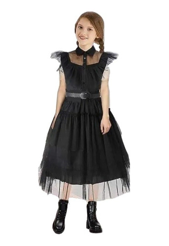 Disfraz Niña Vestido De Merlina Negro Talla 4 A 10 Años