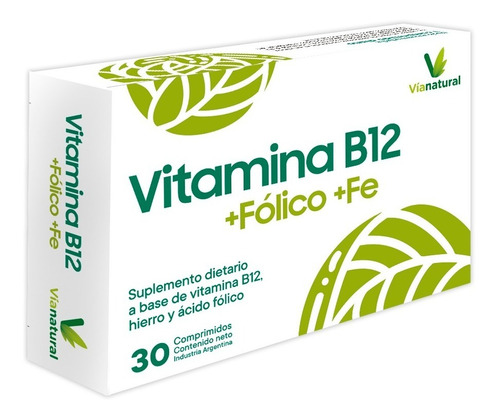 Vitamina B12 1000 Mcg + Fólico + Hierro Via Natural Sabor Sin Sabor