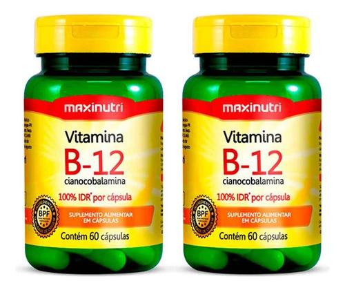 Kit 02 Vitamina B12 100% Idr 60 Cápsulas Maxinutri Sabor Sem Sabor