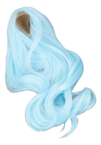 Peluca De Muñeca Azul Larga Y Rizada De Seda Suave Con Raya
