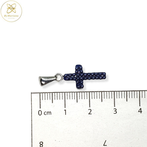 Imagen 3 de 5 de Dije Acero Quirurgico Cardinal Cruz Detalles Azules 10x20 Mm