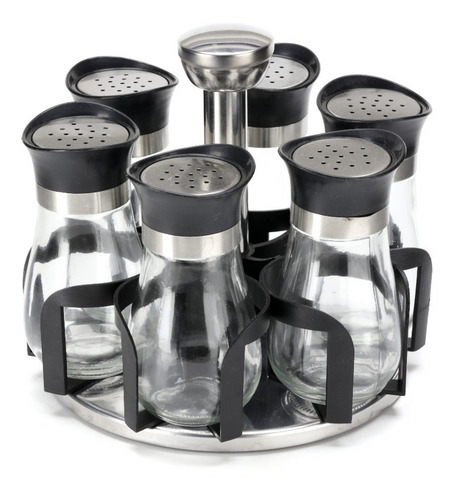 Imagen 2 de 8 de Especiero Porta Condimentos Acero Inox Frasco Vidrio X 6 Uni