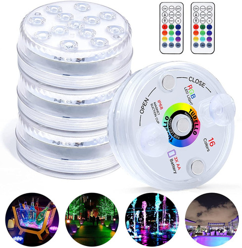 Luces Led Multicolor Control Sumergibles En Agua 4 Lamparas