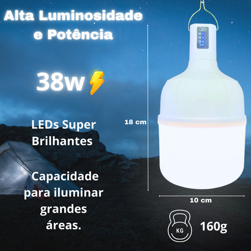 Lâmpada Luz De Emergência Lampião Led Recarregável Potente Para Barraca Camping Pesca Áreas Externas