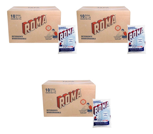 Detergente Roma En Polvo 3 Cajas C/10 Bolsas De 1 Kg C/u