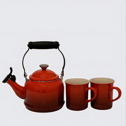 Set Le Creuset Chaleira Demi 1,1l E 2 Canecas 400ml Vermelho
