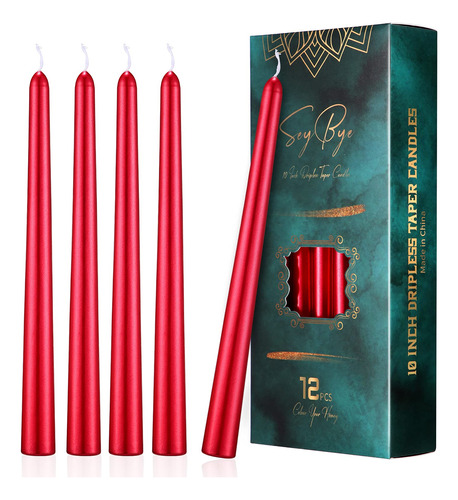 Velas Cónicas Rojas De 10 Pulgadas, Paquete De 12 Vela...