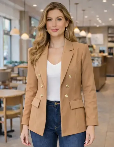 Blazer Feminino Alfaiataria Terninho Social Com Botões
