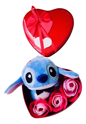 Caja Regalo. Incluye Peluche Stitch + Flores Perfumadas 