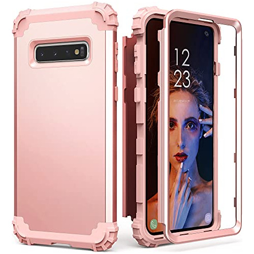 Funda Para Galaxy S10+ Rosa Dorado Pc Duro Silicon Suave - 1