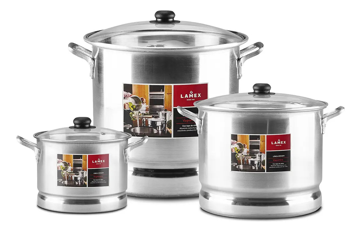 Juego De 3 Vaporeras Lamex De Aluminio 6.5 - 11 - 30 Litros
