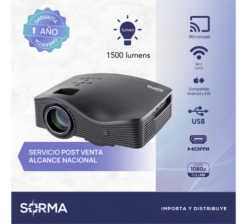 Imagen 2 de 10 de Proyector Wifi Mirrorcast Hd1080 Portatil 1500 Lumens