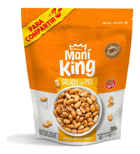 Maní King Sin Piel Salado Pack 500g 