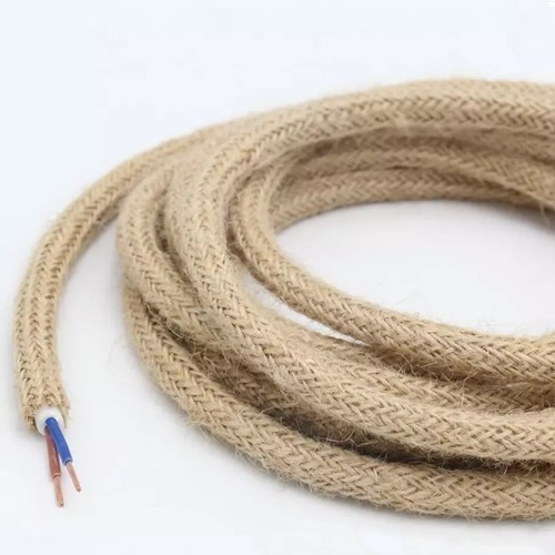 Imagen 3 de 5 de 10 Metros Cable Textil Arpillera Yute Lampara Vintage Retro