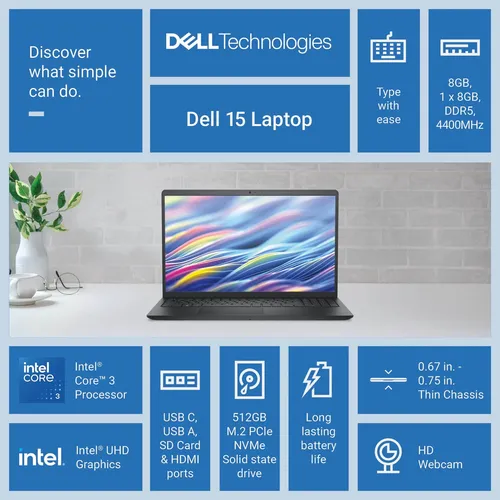 Notebook Dell Core 3 100u 15.6 Fhd 120hz 8gb Ddr5 512gb Ssd Cinza