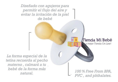 Imagen 2 de 7 de Chupetes Bibs Pacifier Set X2 Unds Libre Bpa Latex Natural