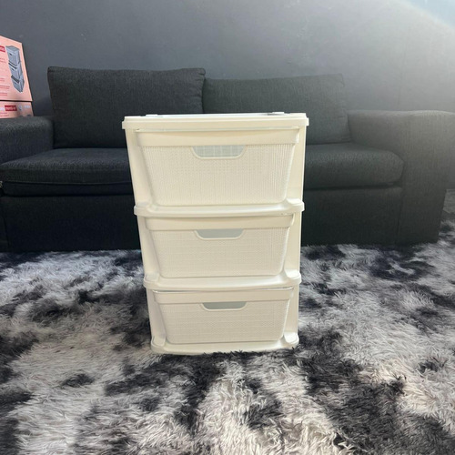 Cajonera Ratan Plastico Con 3 Cajones Organizadores De 15lts Blanco