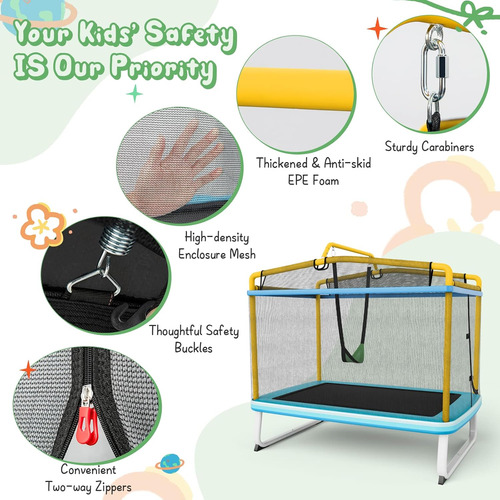 Trampolín Rectangular De 6 Pies Con Columpio Y Red Para Niño