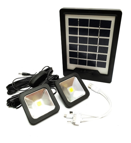 Kit Panel Solar + 2 Bombillos + Linterna Power Bank Portátil