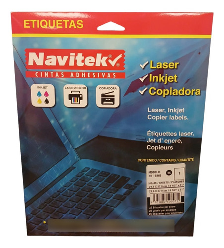 Etiqueta Adherible 5165 Blanca Navitek Impresora Laser C/25
