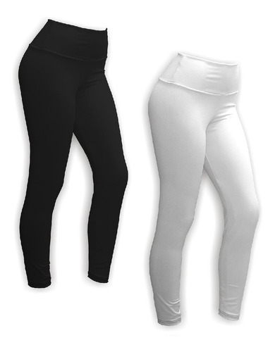 Kit 2 Calças Legging Sem Costura Lateral Cós Duplo Fitness