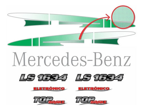 Kit Faixas Emblemas Mercedes Benz Ls 1634 Eletrônico Verde