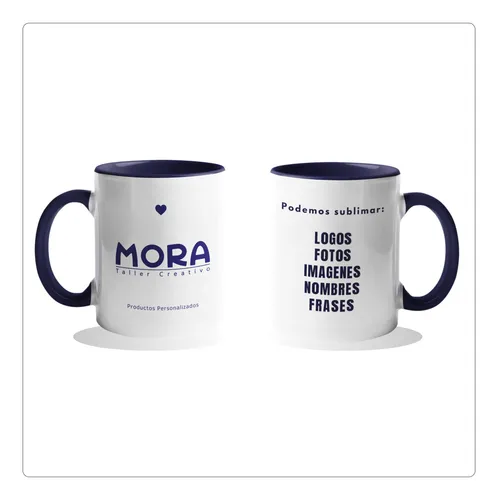 Mug Cerámica Personalizado Blanco/azul Oscuro