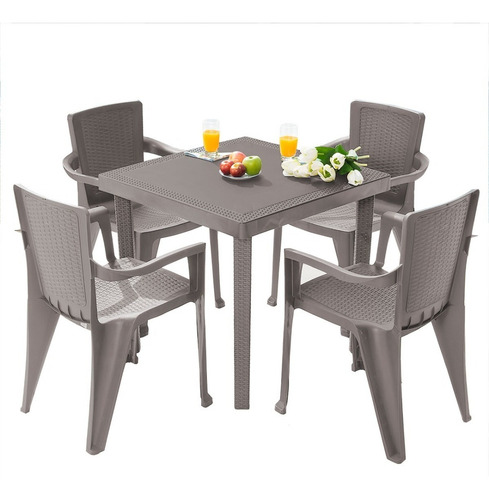Silla Para Exterior Tipo Rattan Set X 4 Unidades Marca Mq Color Taupe