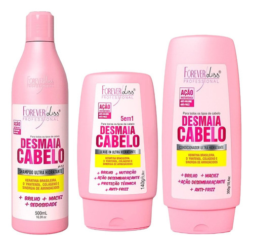 Kit Desmaia Cabelo Shampoo, Cond E Leave-in Forever Liss
