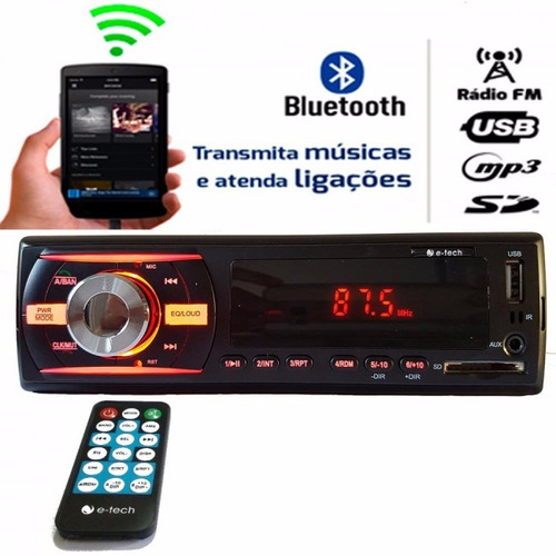 Rádio Mp3 Player Bluetooth Usb Pendrive Sd Aux C/controle Fm