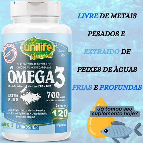 Óleo De Peixe 700mg Ômega 3 Desodorizado 120 Caps - Unilife