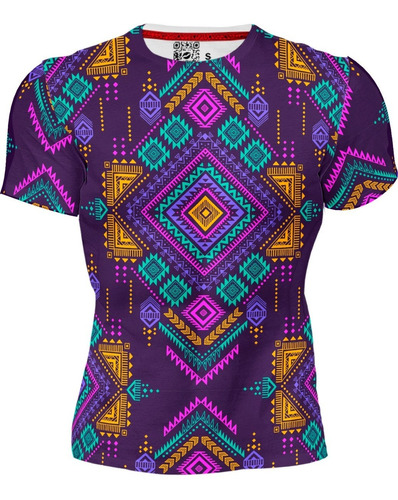 Playera Full Print Deportiva Hdrg Morada Tribal Multicolor