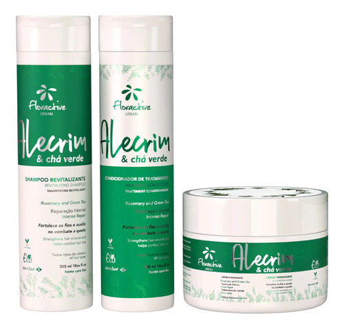  Kit Shampoo Condicionador Mascara Alecrim E Chá Verde