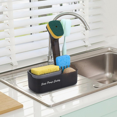 Dispensador De Jabon Lava Trastes Con Esponja Fibra Cocina Color Multicolor