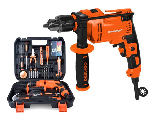 Kit Taladro De Impacto Daewoo 550w +herramientas +accesorios Color Naranja